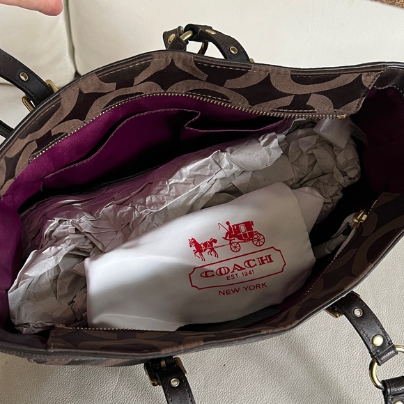 Coach Op Art Sateen Signature Brown Tote Bag - Picture 5 of 5